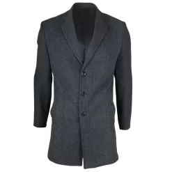 Men’s Notched Lapel Collar Wool Blend Grey Overcoat