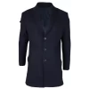 Men’s Notched Lapel Collar Wool Blend Navy Overcoat
