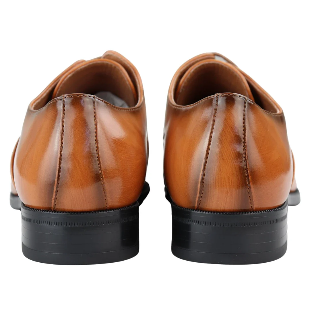 Mens Smart Formal Patent Oxford Tan Shoes Shiny Laced Classic Round Toe Dress - Image 5