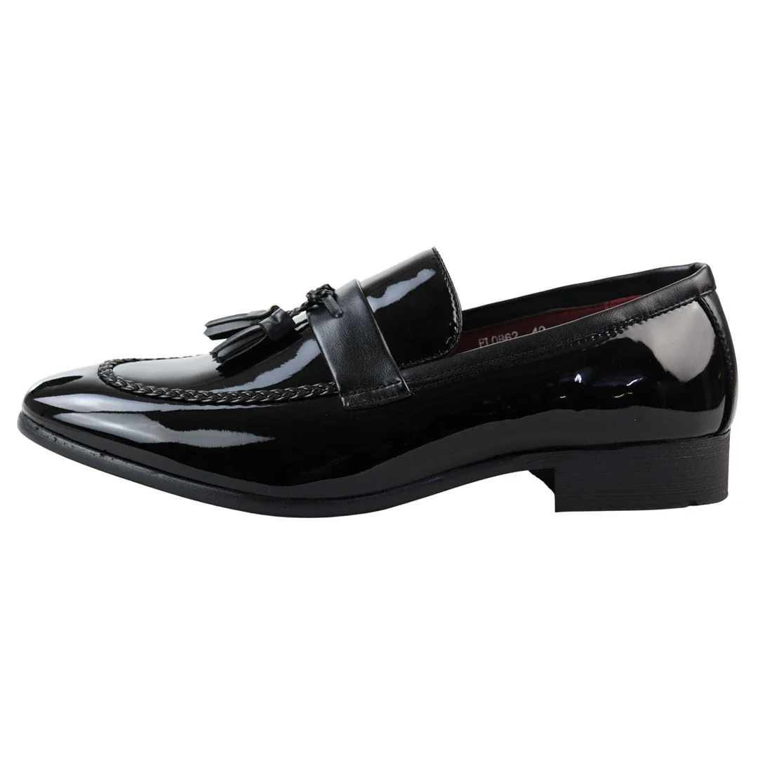 Men’s Patent Tassel Slip On Black Loafers