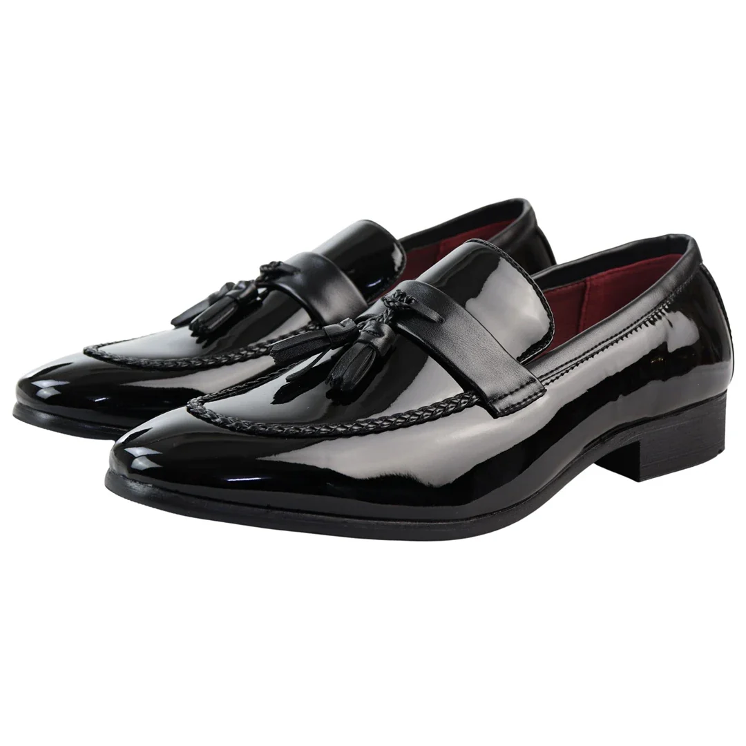 Men’s Patent Tassel Slip On Black Loafers - Image 2