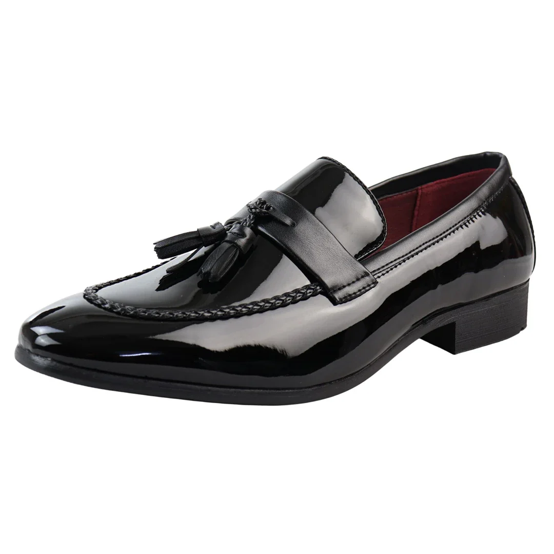 Men’s Patent Tassel Slip On Black Loafers - Image 3