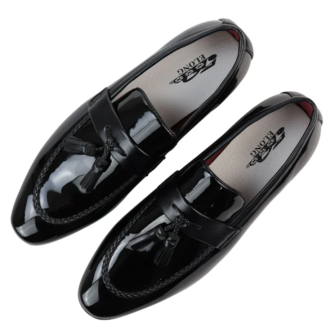 Men’s Patent Tassel Slip On Black Loafers - Image 4