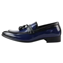 Men’s Patent Tassel Slip On Blue Loafers