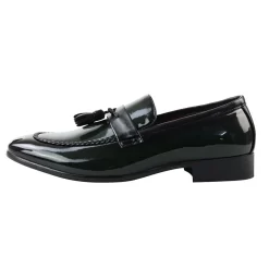 Men’s Patent Tassel Slip On Green Loafers