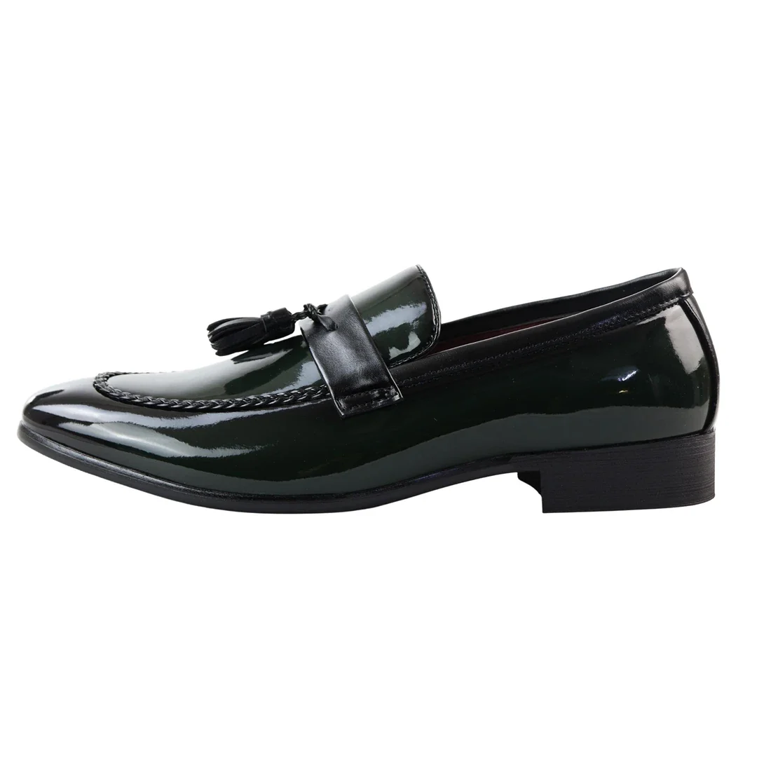 Men’s Patent Tassel Slip On Green Loafers