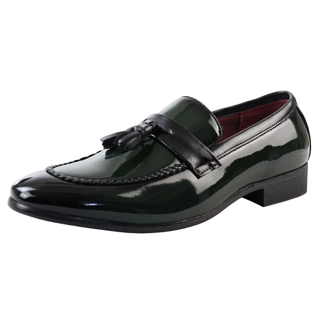 Men’s Patent Tassel Slip On Green Loafers - Image 3