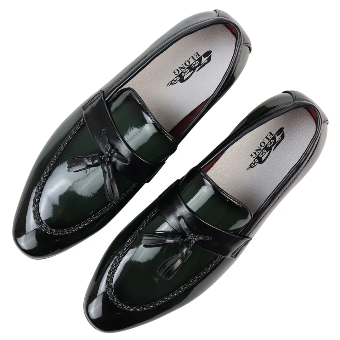 Men’s Patent Tassel Slip On Green Loafers - Image 4