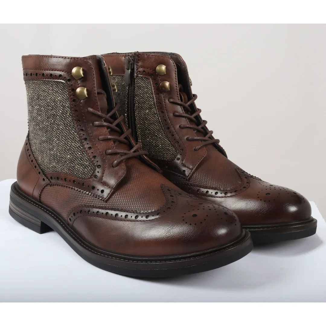Men’s Lace Up Brogue Brown Ankle Boots - Image 2