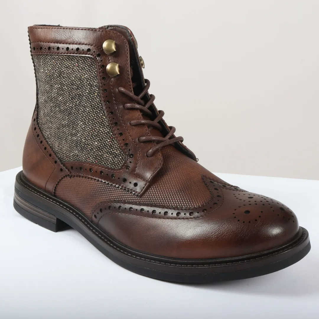 Men’s Lace Up Brogue Brown Ankle Boots - Image 3