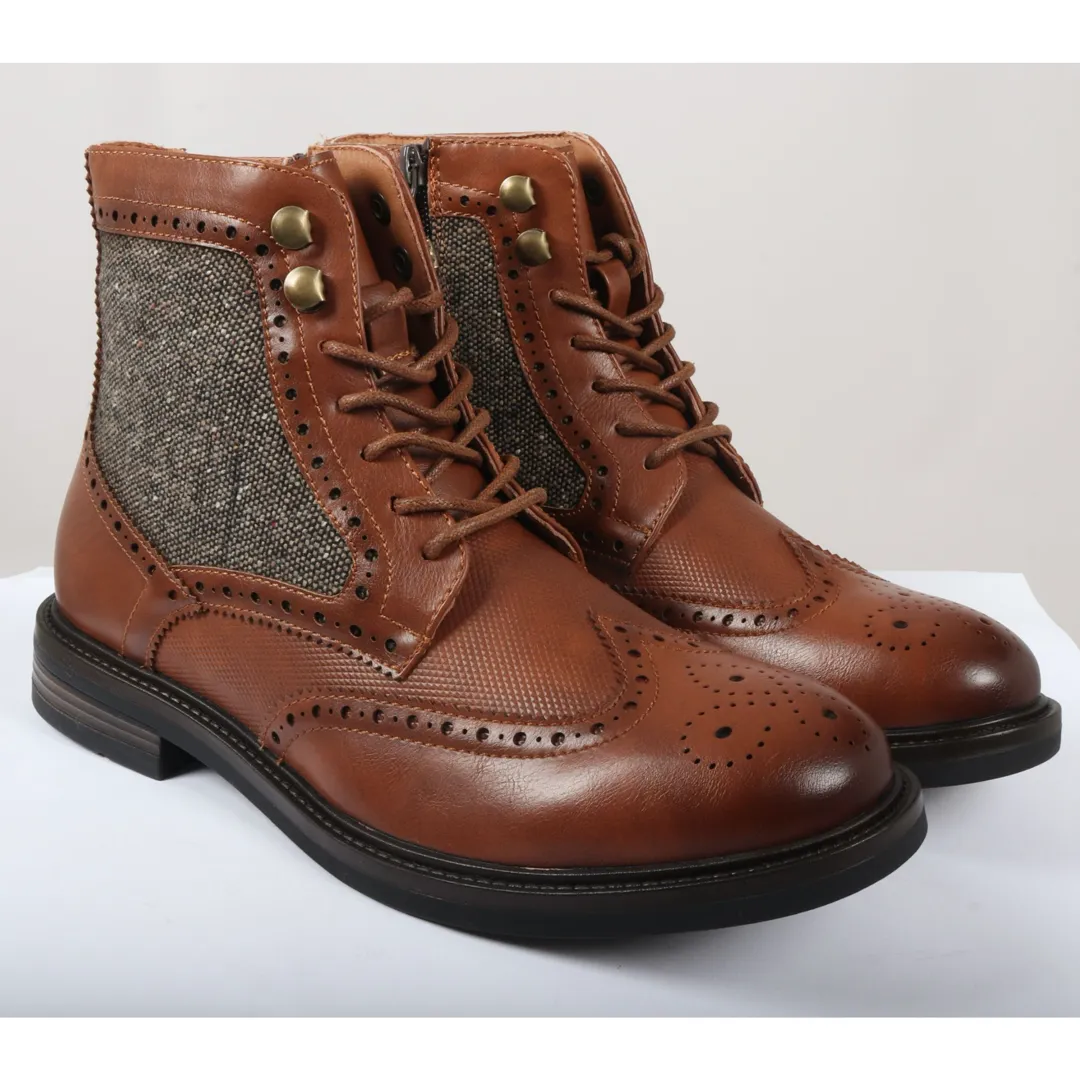 Men’s Lace Up Brogue Tan Brown Ankle Boots - Image 2