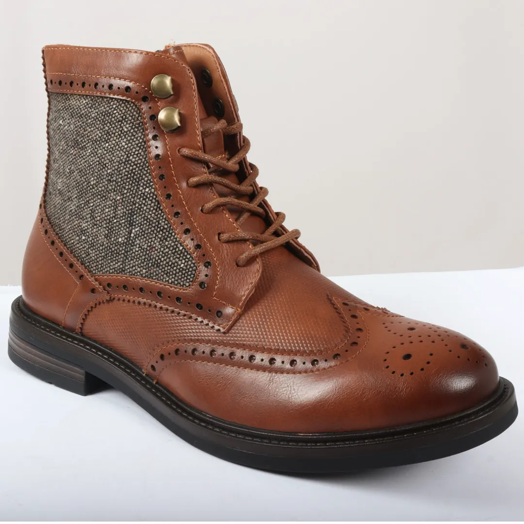 Men’s Lace Up Brogue Tan Brown Ankle Boots - Image 3