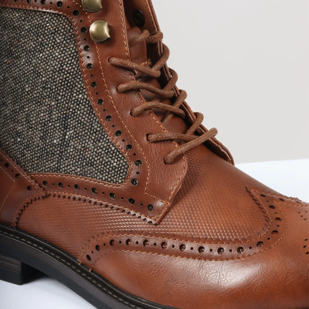 Men’s Lace Up Brogue Tan Brown Ankle Boots - Image 4