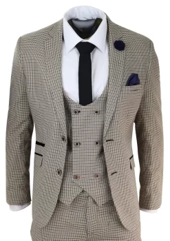 Mens Beige Navy Check Suit