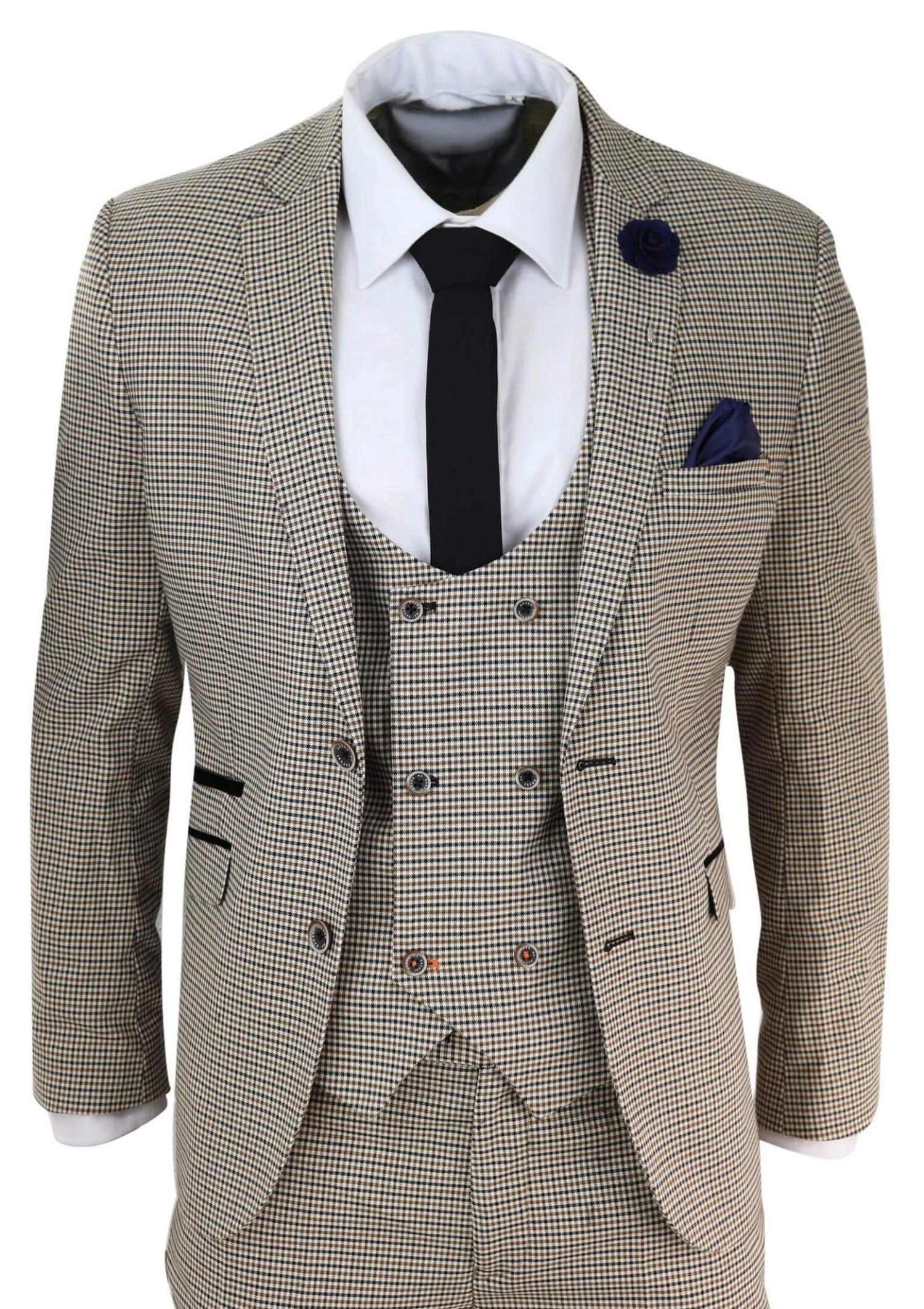 Mens Beige Navy Check Suit
