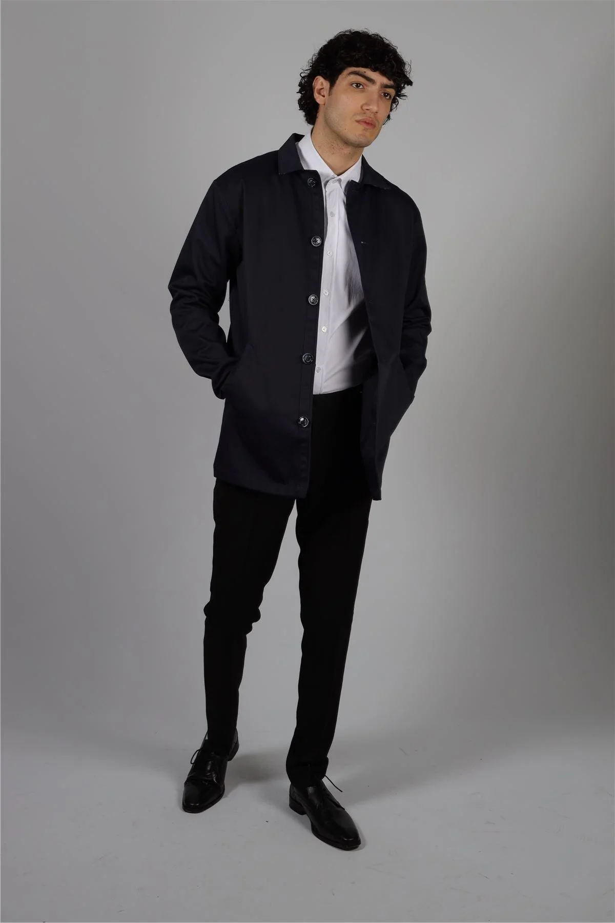 Mens Mid Length Overcoat Jacket Light Weight Smart Casual Navy Mac - Image 7