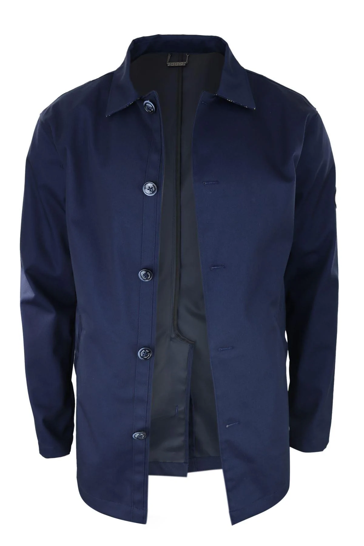 Mens Mid Length Overcoat Jacket Light Weight Smart Casual Navy Mac - Image 3