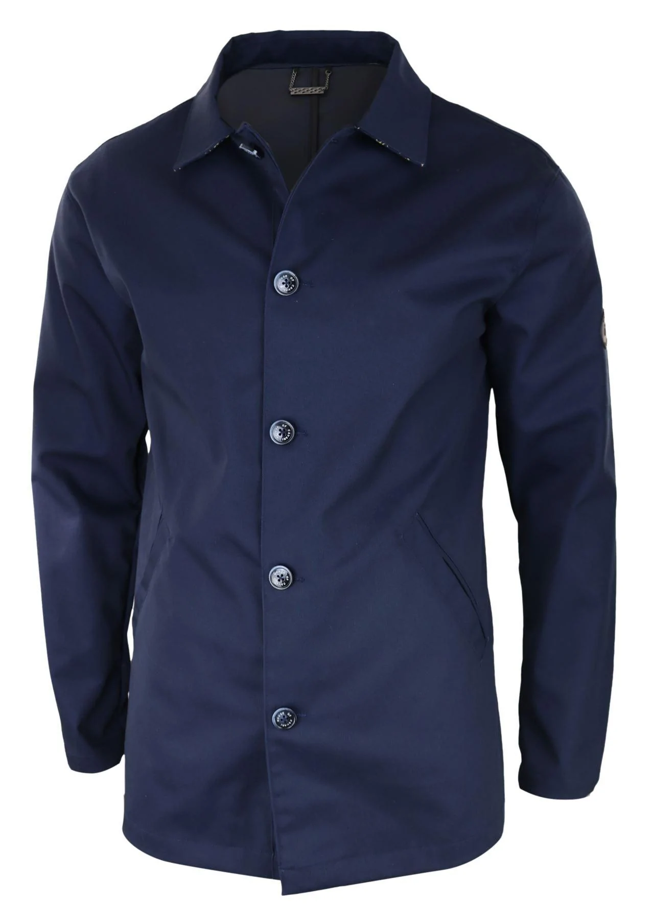 Mens Mid Length Overcoat Jacket Light Weight Smart Casual Navy Mac - Image 6