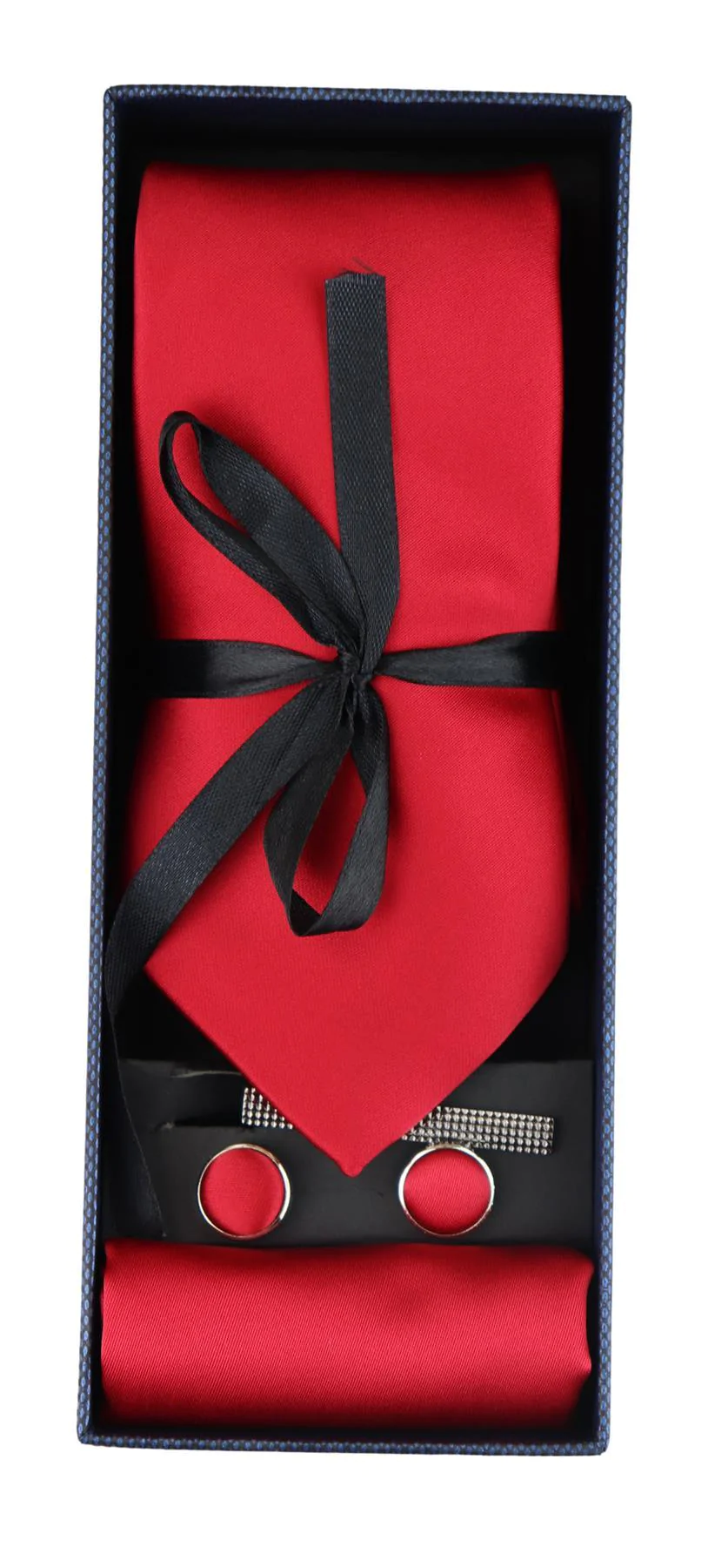 Satin Silk Red Tie Gift Set Pocket Square Cuff Links Tie Shiny Satin - Image 3