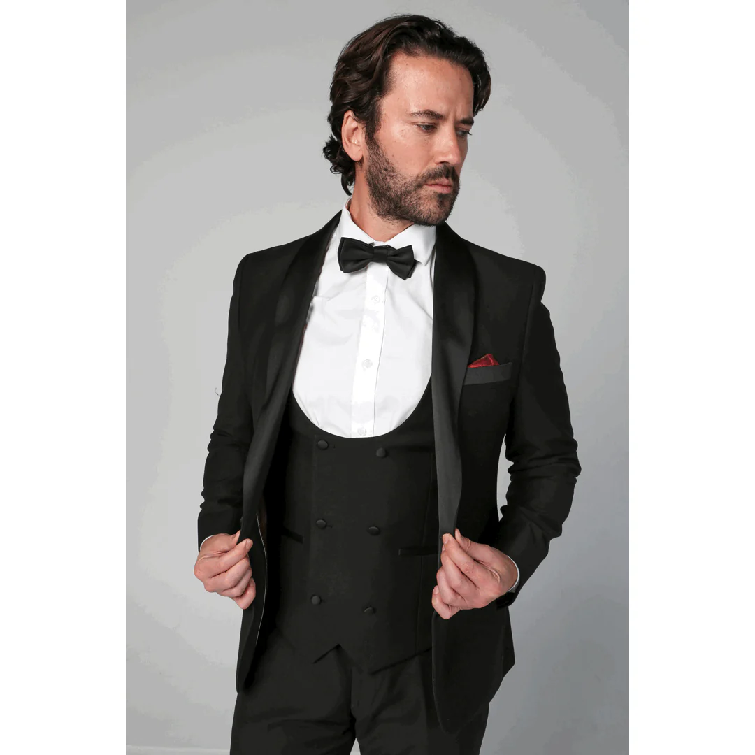 Ford Men’s Black 3-Piece Classic Tuxedo Suit With Satin Lapels