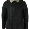 Mens Real Shearling Sheepskin 3/4 Overcoat Brown Beige Fur Warm Winter