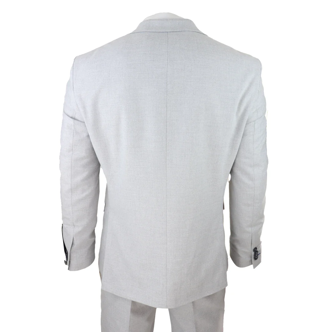 Mens Tweed Light Grey 3 Piece Suit Tailored Fit Classic Vintage 1920s Wedding - Image 5