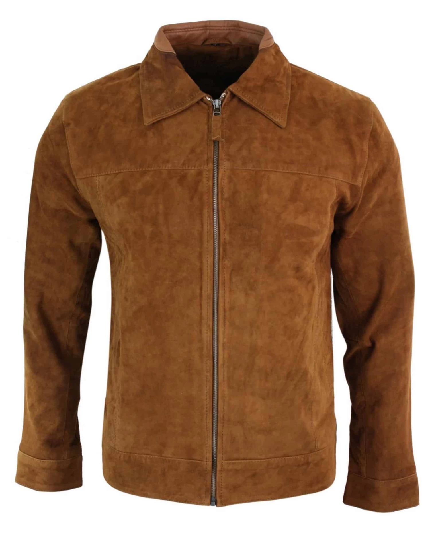 Infinity G500 Suede β Mens Real Leather Classic Zip Jacket Camel Turn Down Collar Vintage Retro - Image 3