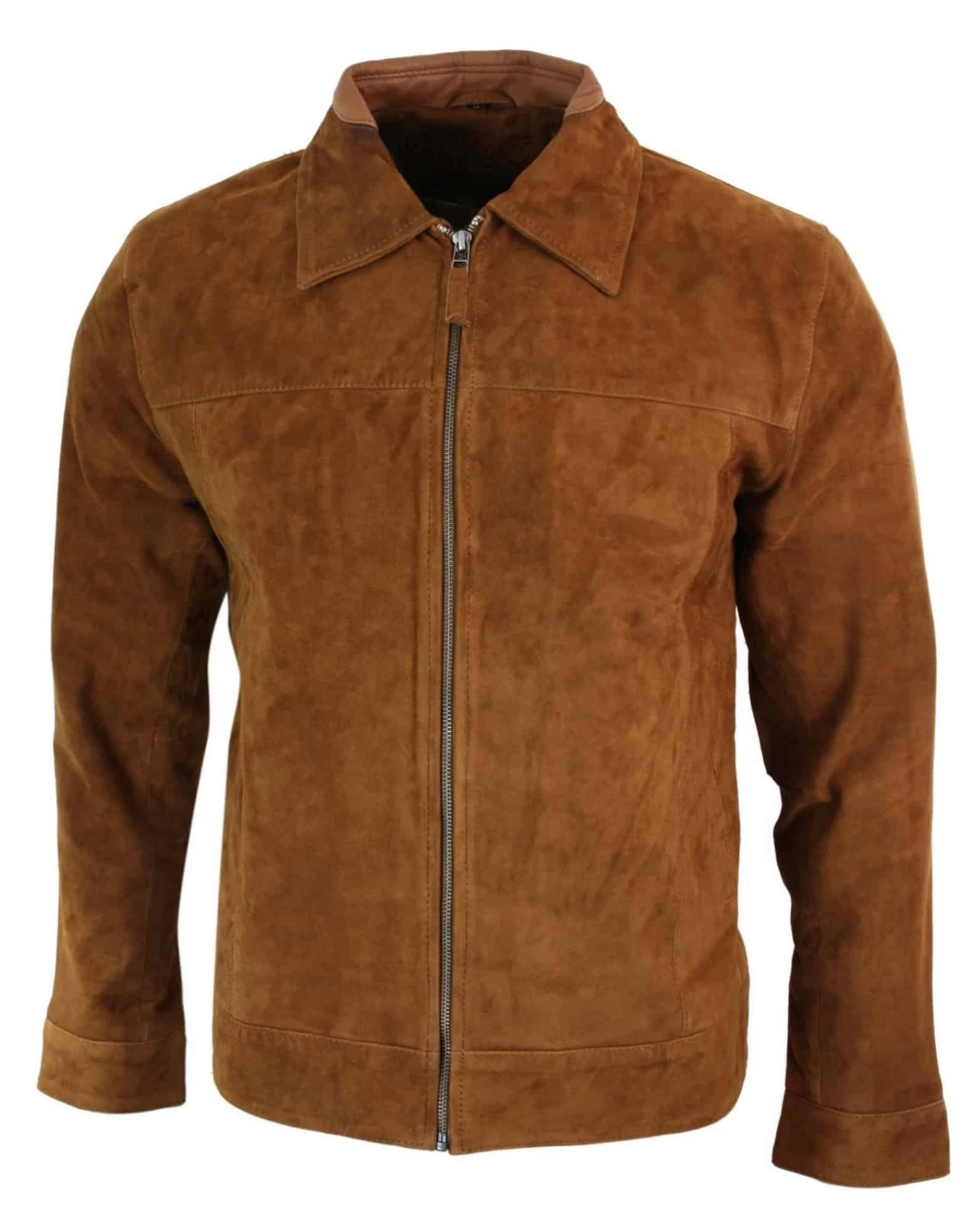 Infinity G500 Suede β Mens Real Leather Classic Zip Jacket Camel Turn Down Collar Vintage Retro - Image 2