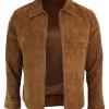 Infinity G500 Suede – Mens Real Leather Classic Zip Jacket Camel Turn Down Collar Vintage Retro
