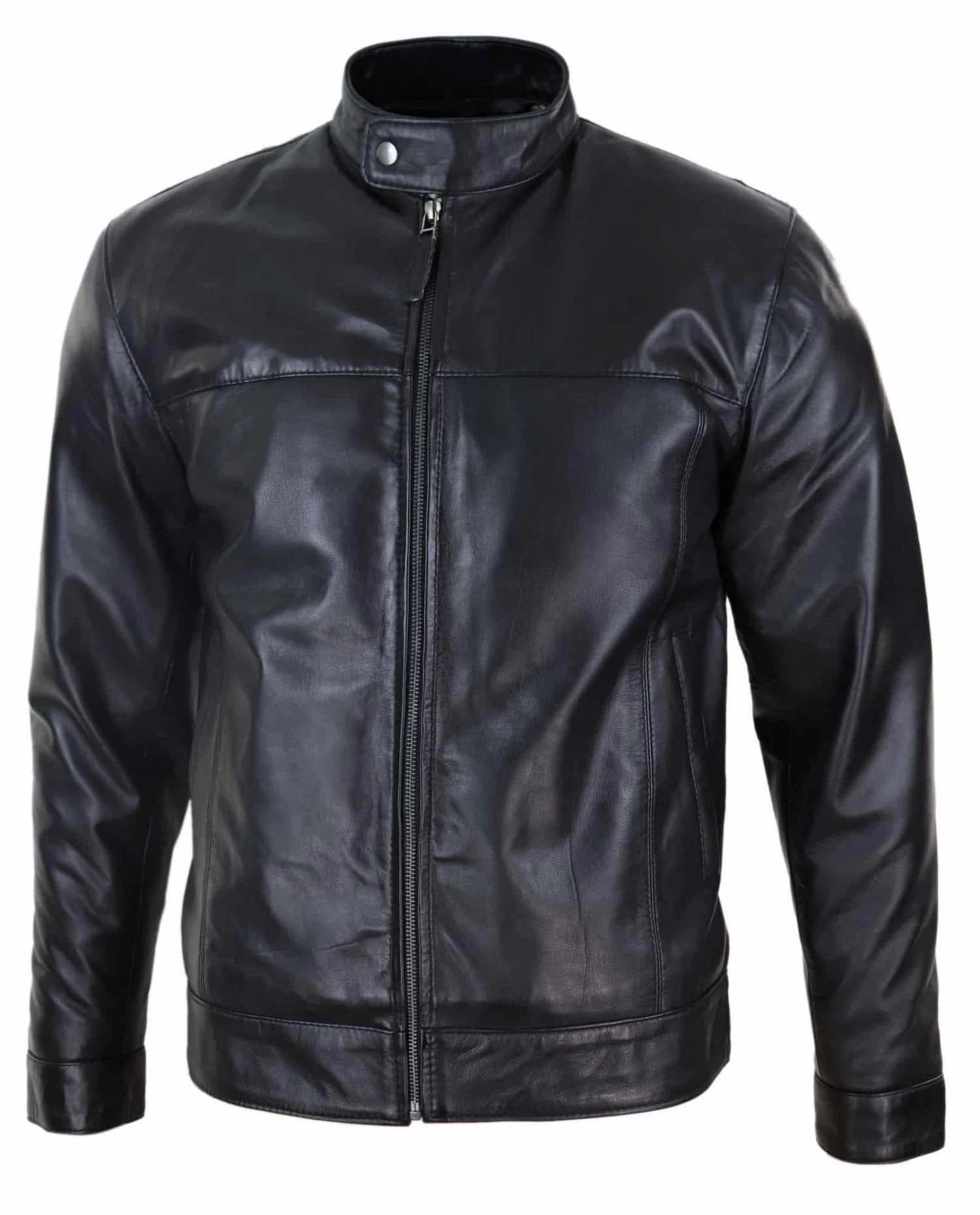 Black Real Leather Mens Biker Jacket - Image 3