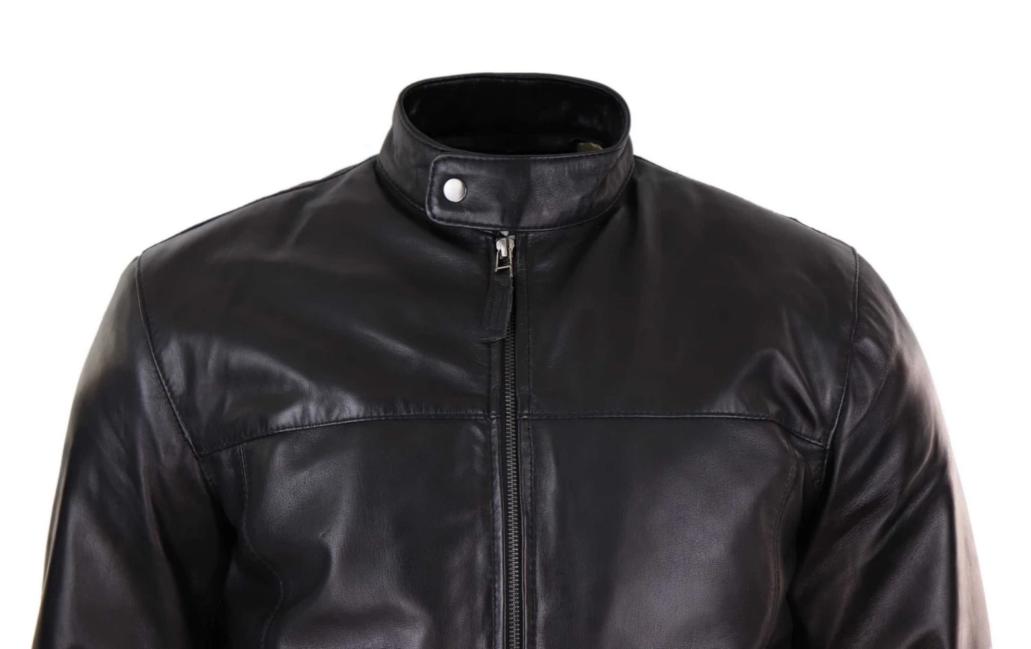 Black Real Leather Mens Biker Jacket - Image 4