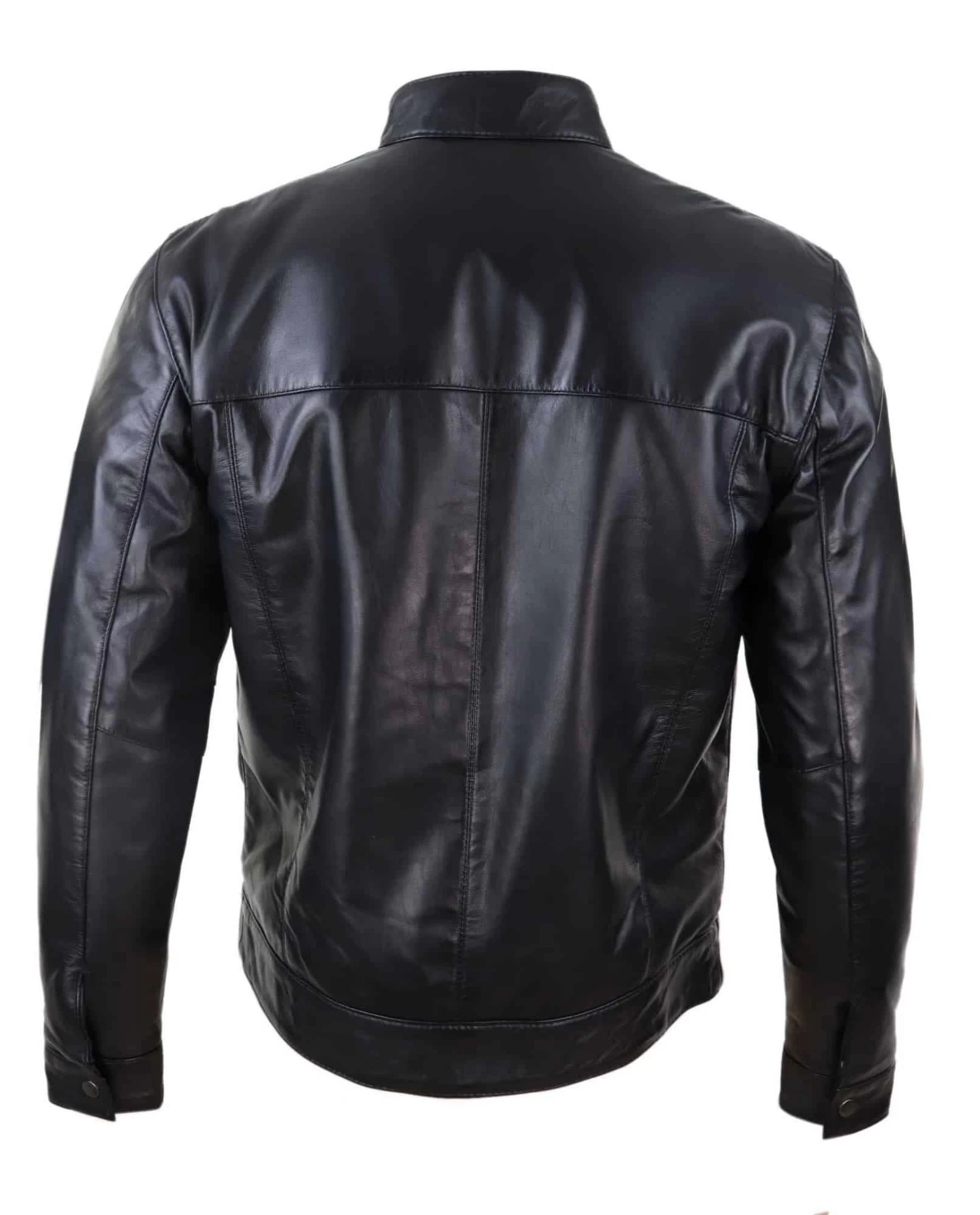 Black Real Leather Mens Biker Jacket - Image 5