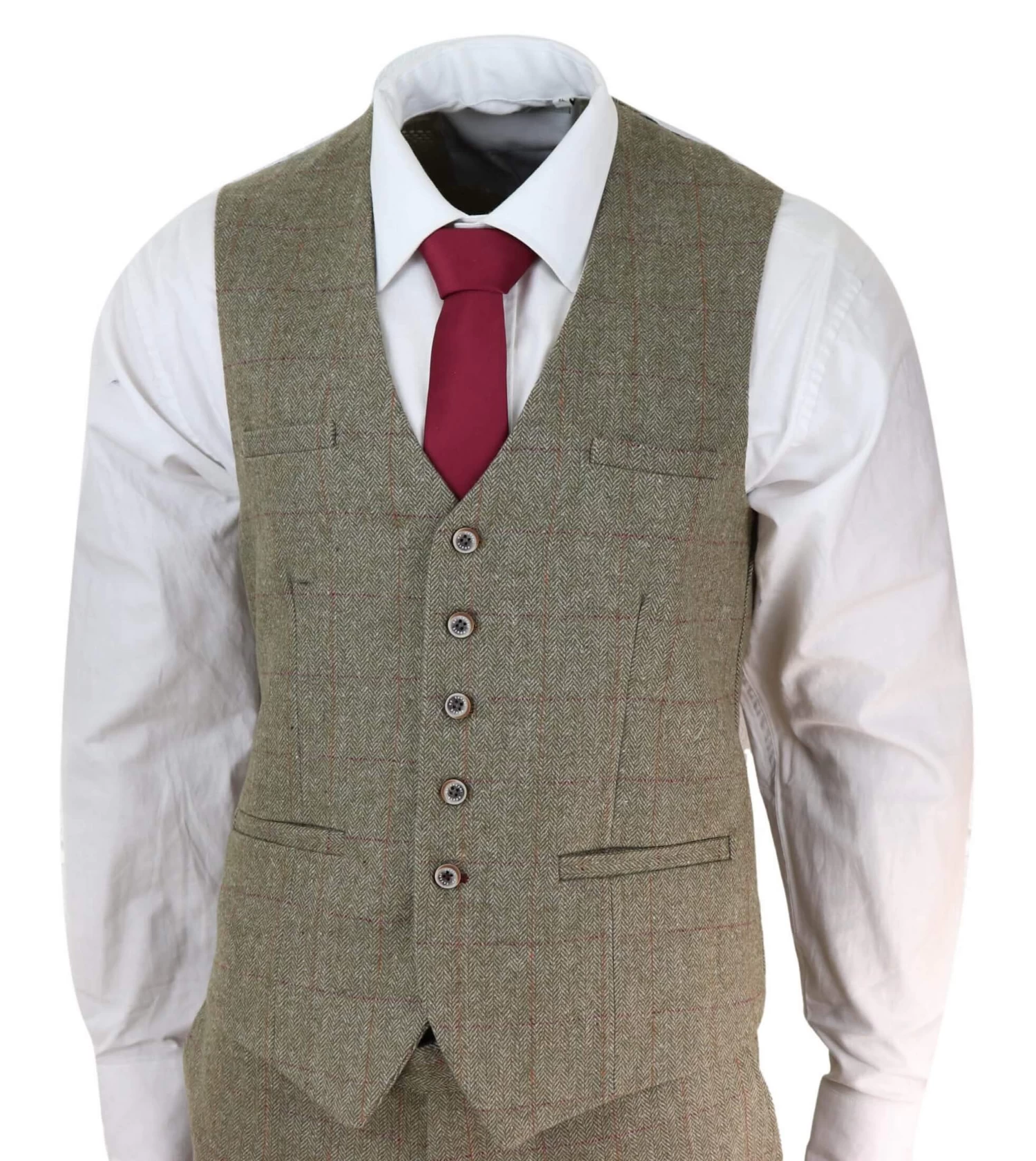 Mens Tweed Olive Green Check Suit - Image 2