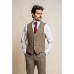 Gaston – Men’s Tweed Olive Check Waistcoat