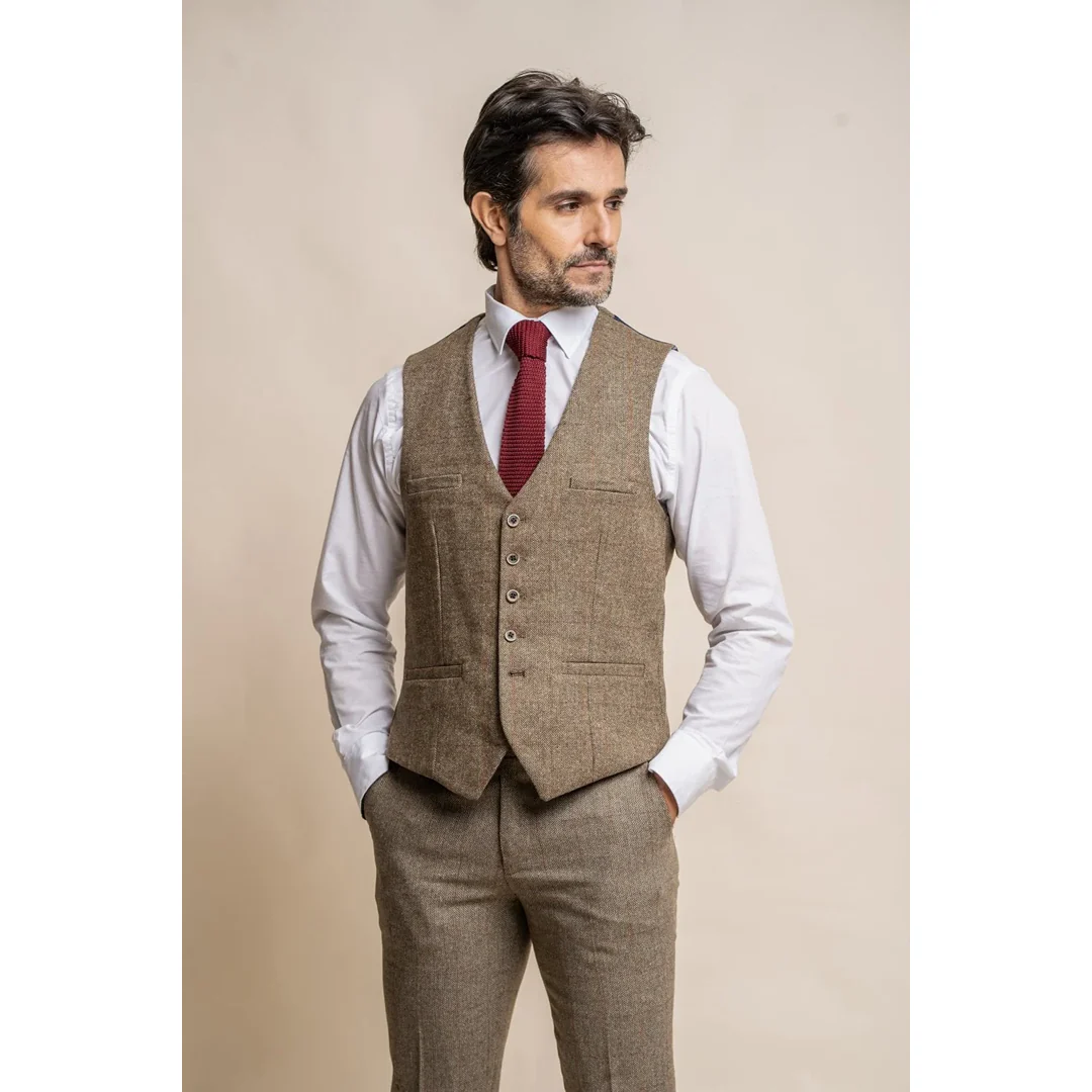 Gaston – Men’s Tweed Olive Check Waistcoat
