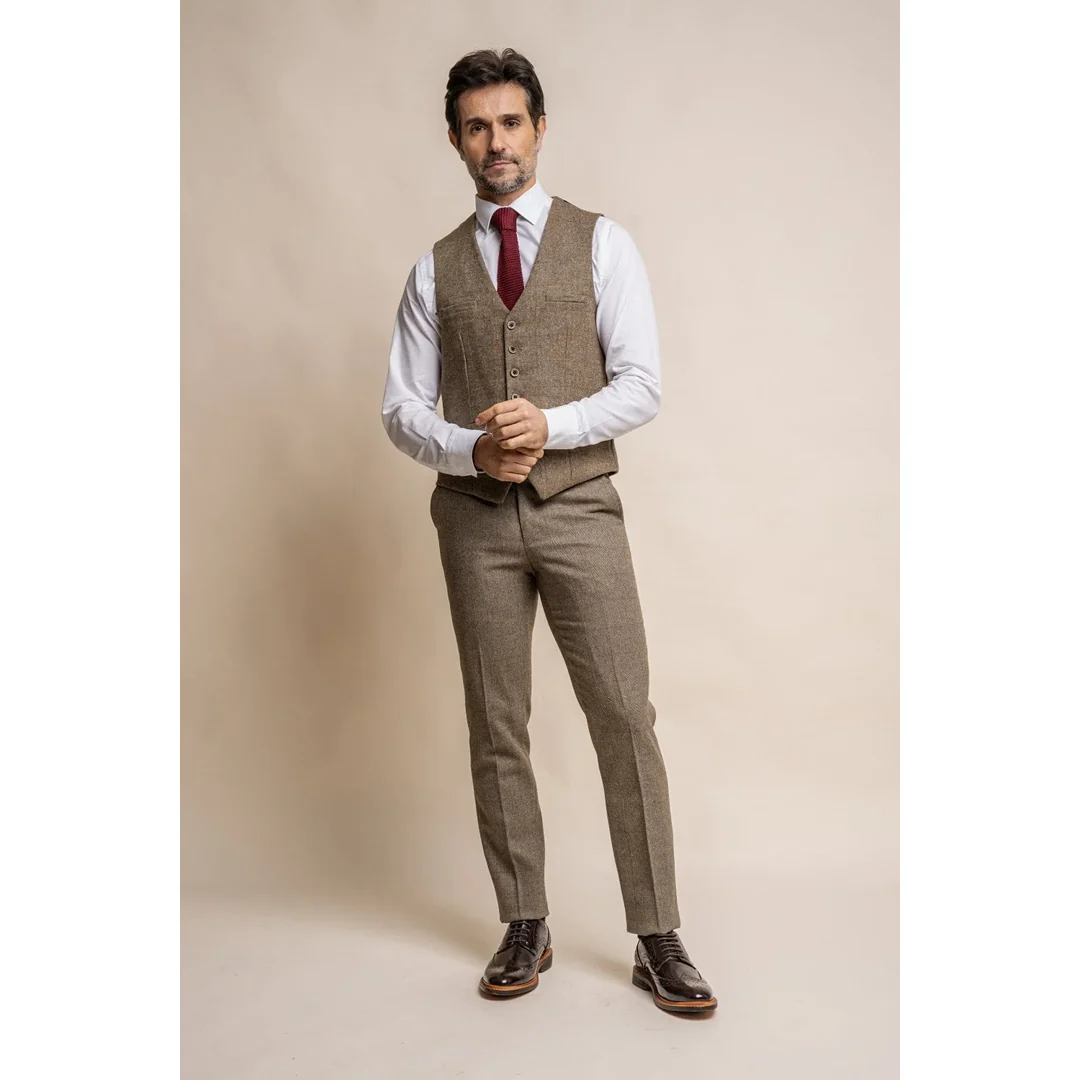 Gaston – Men’s Tweed Olive Check Waistcoat - Image 2