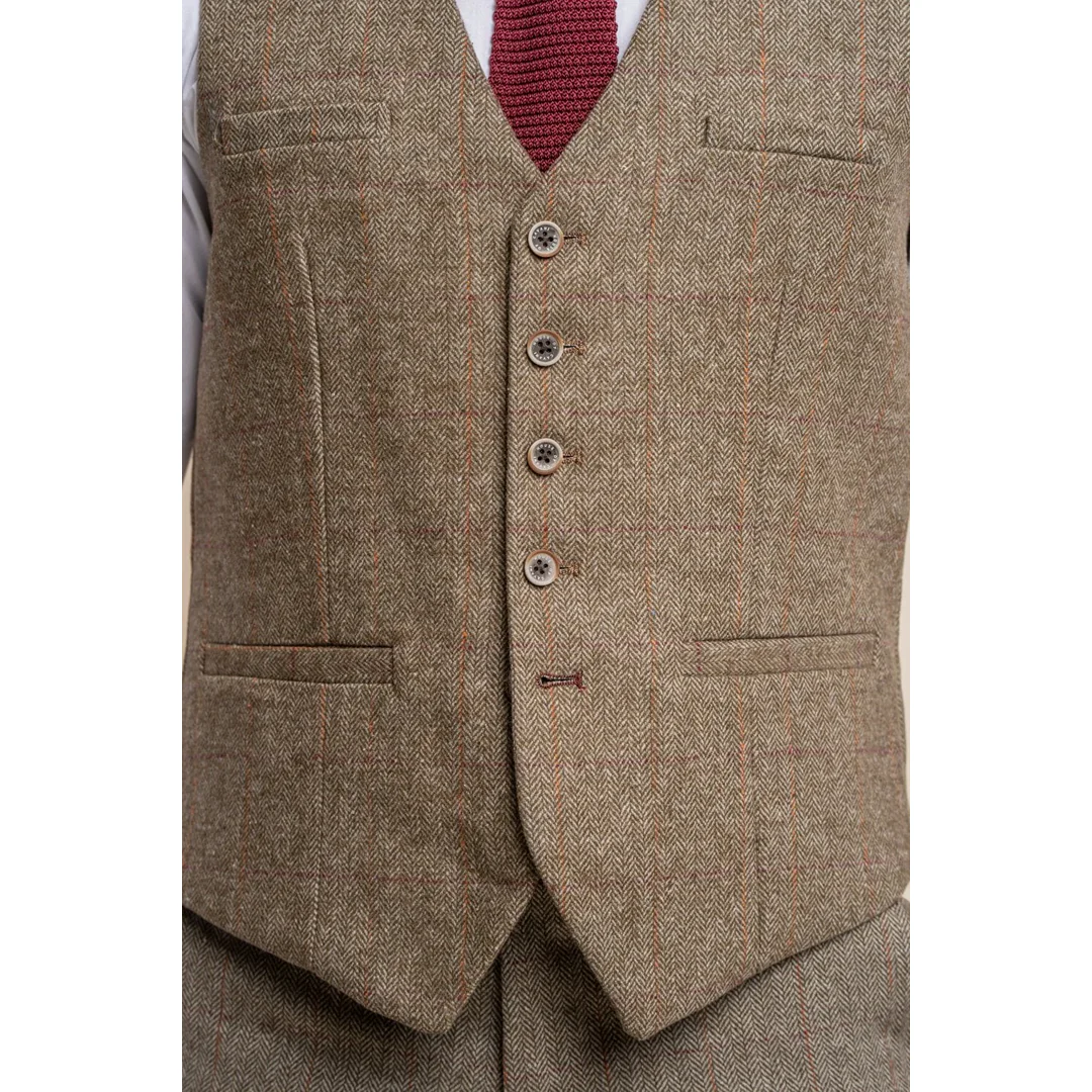 Gaston – Men’s Tweed Olive Check Waistcoat - Image 3