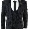 Mens Black 3 Piece Paisley Velvet Suit