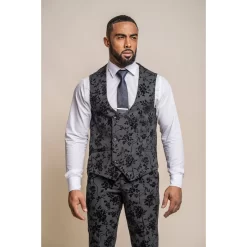 Georgi – Men’s Black Floral Waistcoat