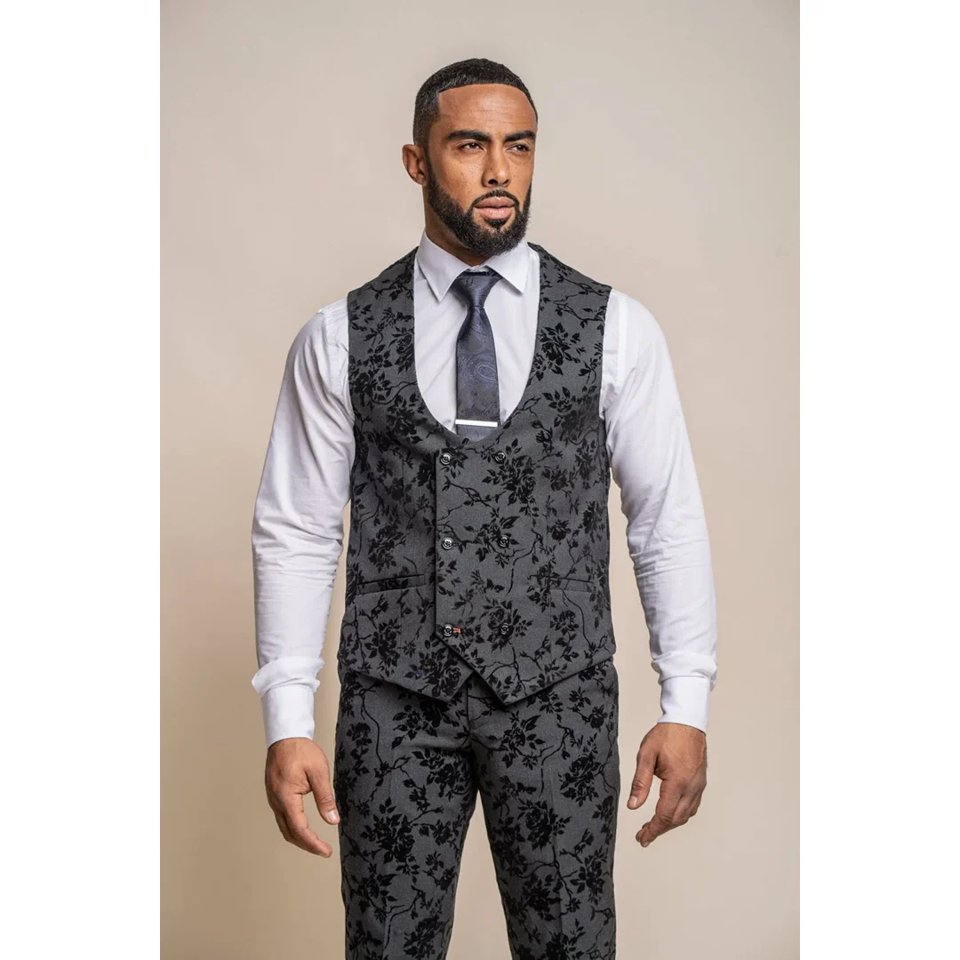 Georgi – Men’s Black Floral Waistcoat