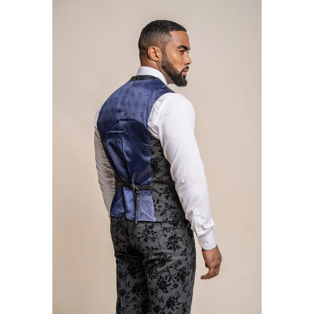 Georgi – Men’s Black Floral Waistcoat - Image 2