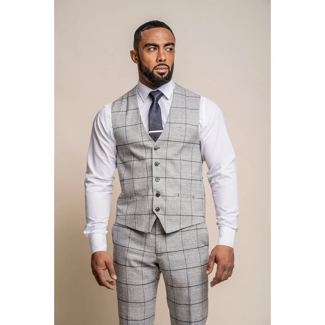 Ghost – Men’s Grey Tweed Checked Waistcoat