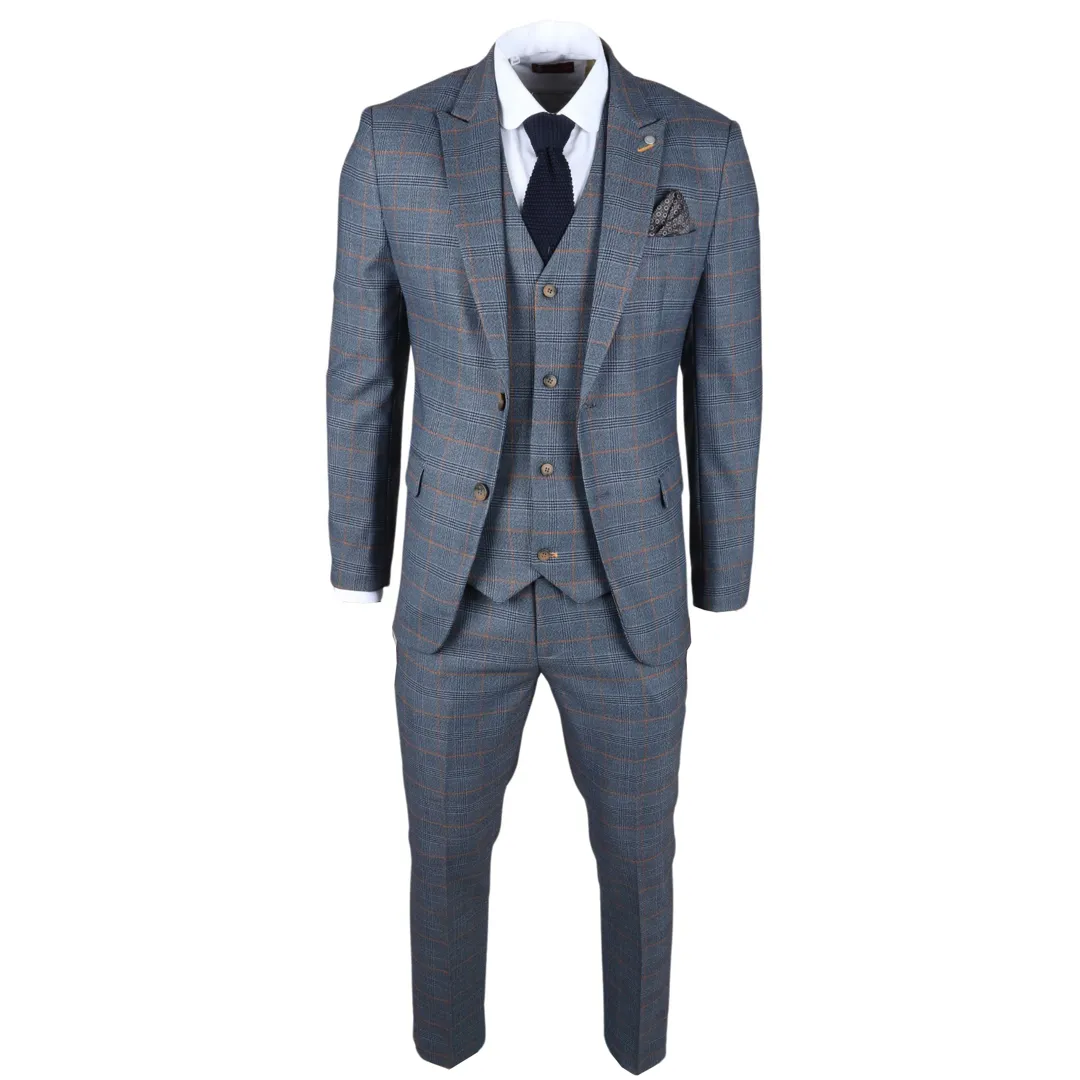 Gisborne Men’s 3-Piece Navy Checked Suit With Mustard Accents - Image 7