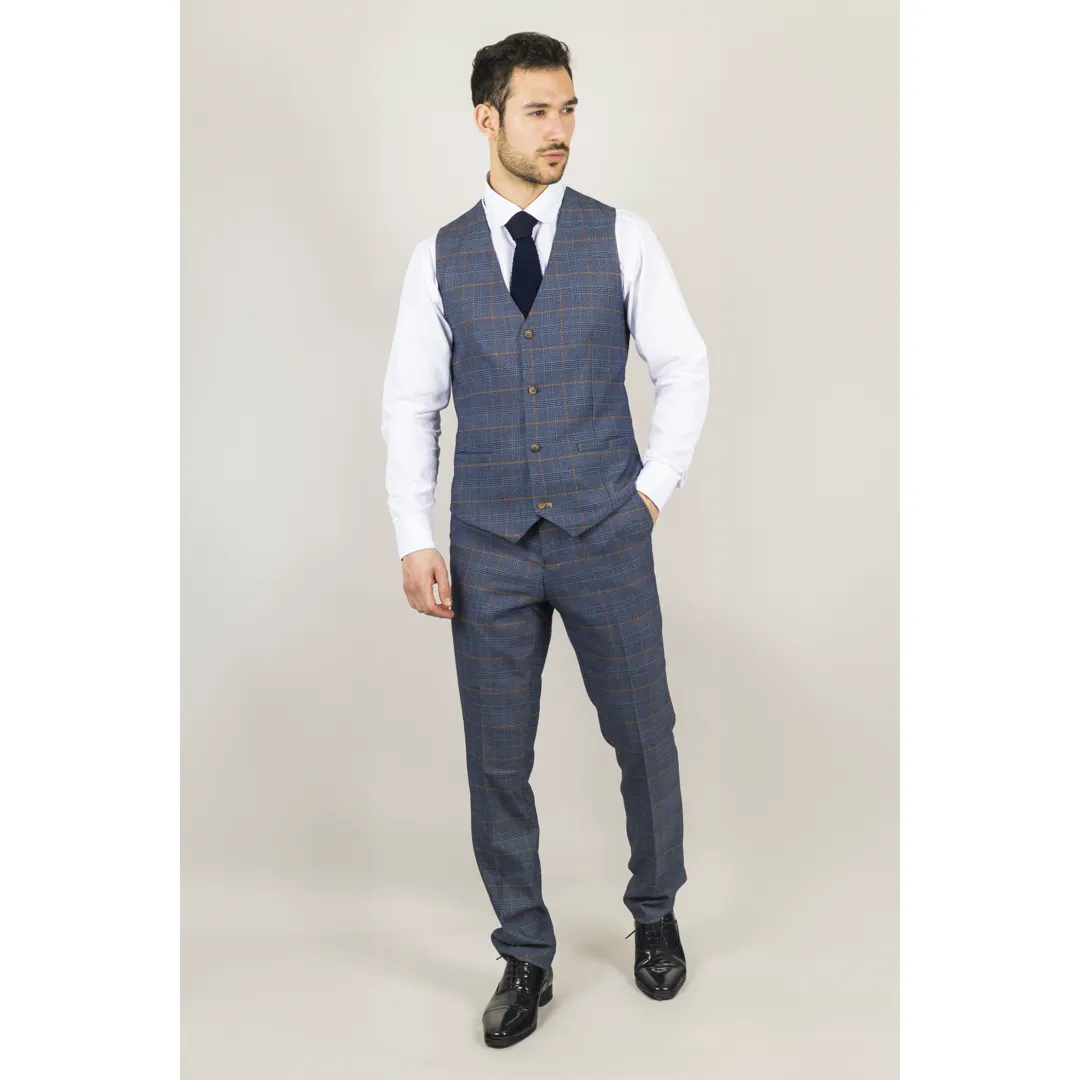 Gisborne Men’s 3-Piece Navy Checked Suit With Mustard Accents - Image 4