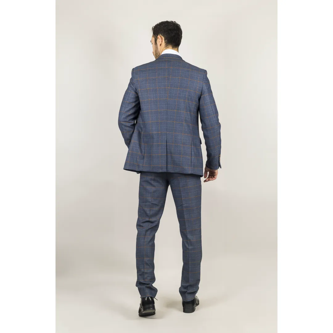 Gisborne Men’s 3-Piece Navy Checked Suit With Mustard Accents - Image 6