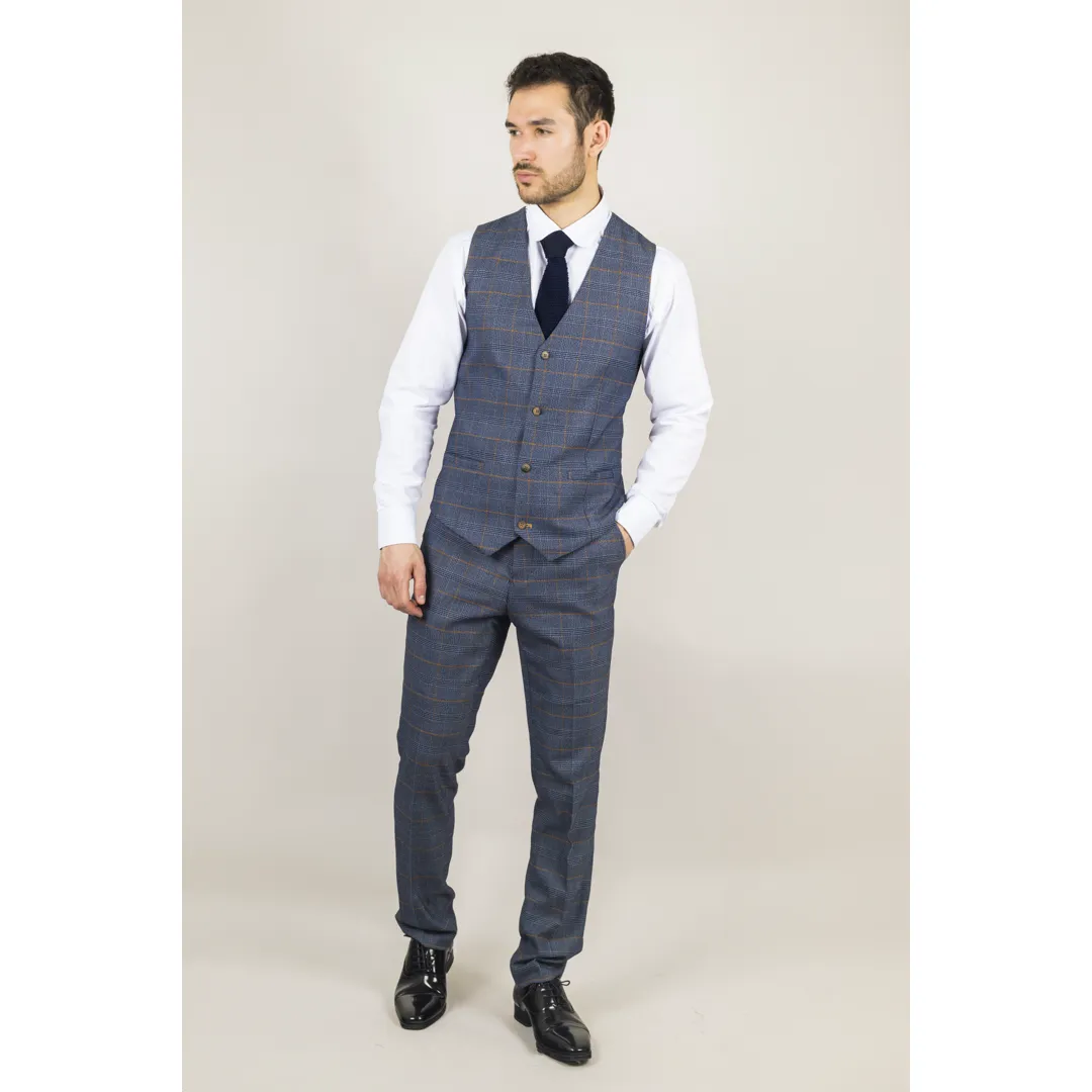 Gisborne – Men’s Navy Checked Waistcoat - Image 2