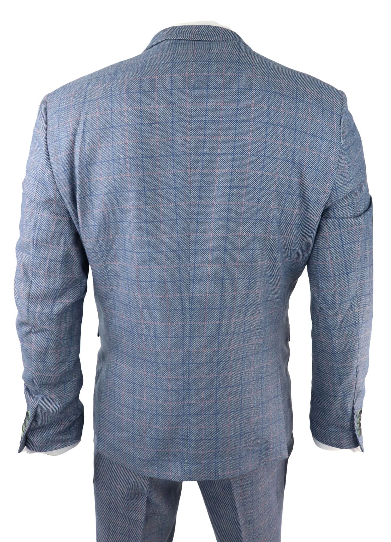 Mens 3 Piece Suit Sky Blue Check Wool Feel Marc Darcy Tailored Fit Wedding Prom Harry - Image 6