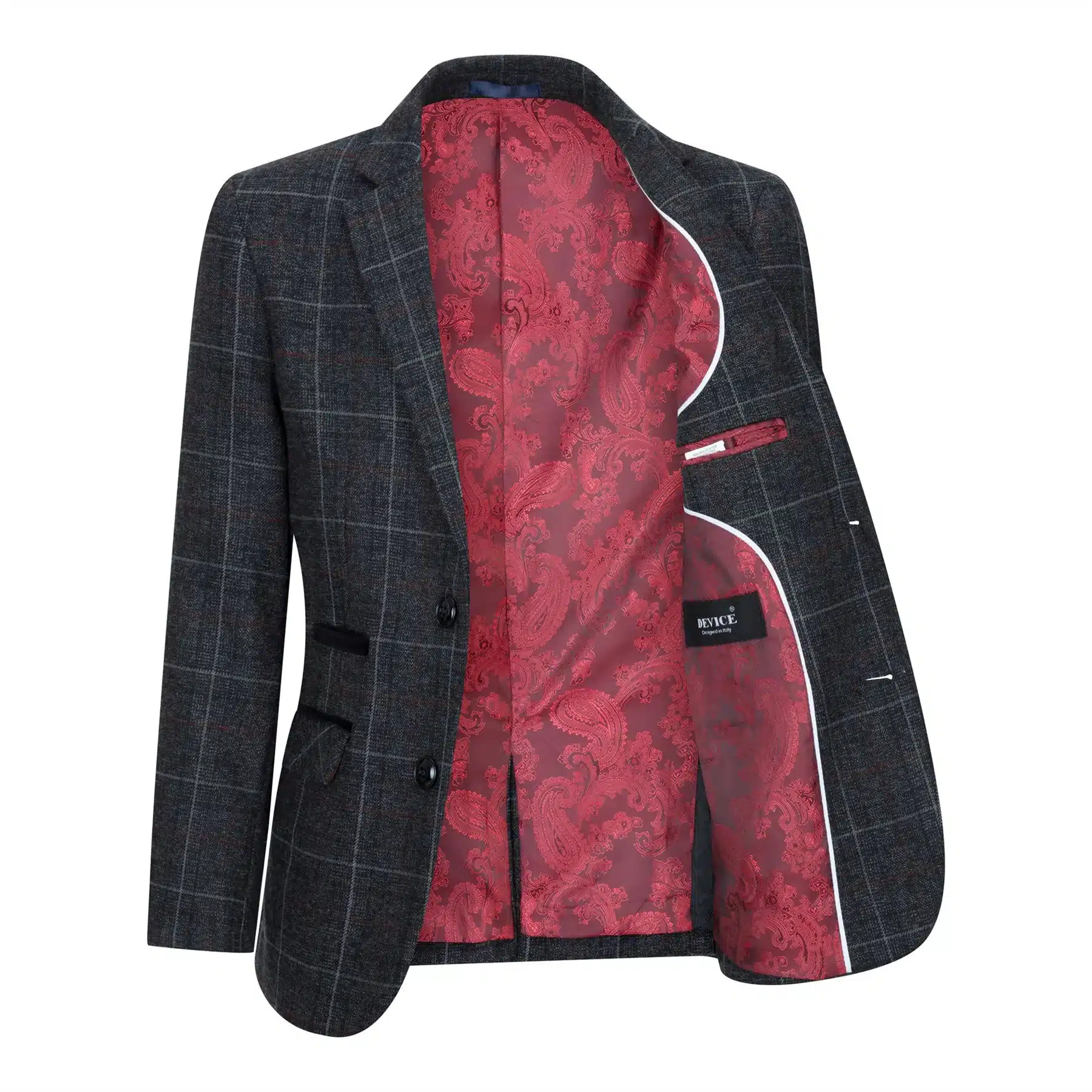 Boys Grey Black 3 Piece Tweed Suit Herringbone Wine Vintage Retro - Image 4