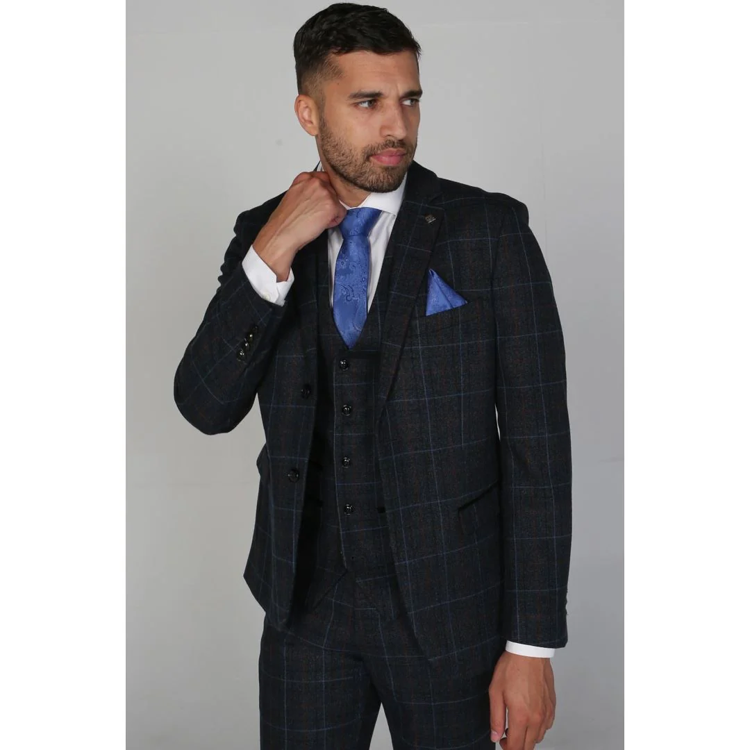 Harvey – Men’s Navy Check Blazer - Image 3