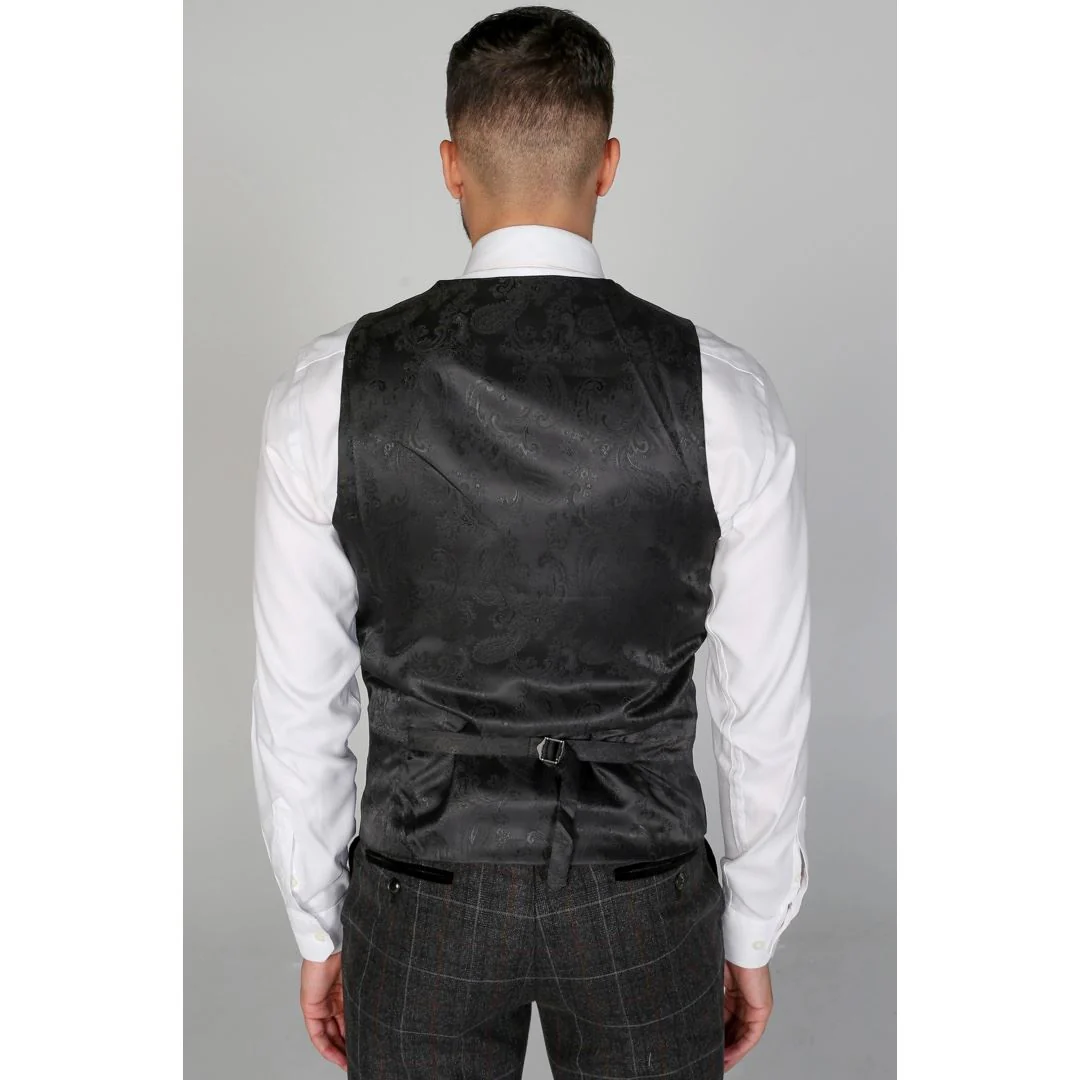 Harvey – Men’s Charcoal Check Waistcoat - Image 2